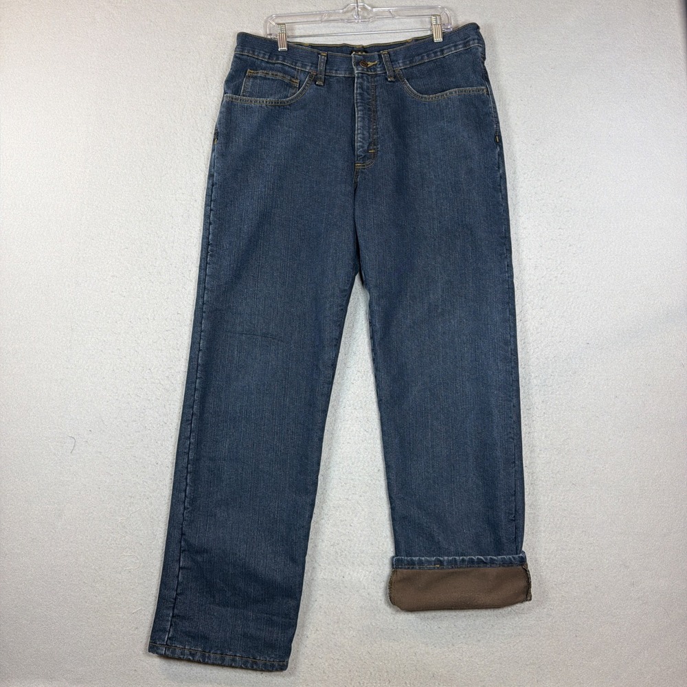 Lee Relaxed Fit Fleece Lined Jeans Men's 36x32 Dark Wash Denim Workwear Straight